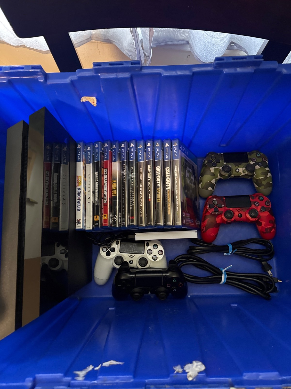 ps4 console (12) Games (4) Remotes (1) 2TB Seagate memory chip
