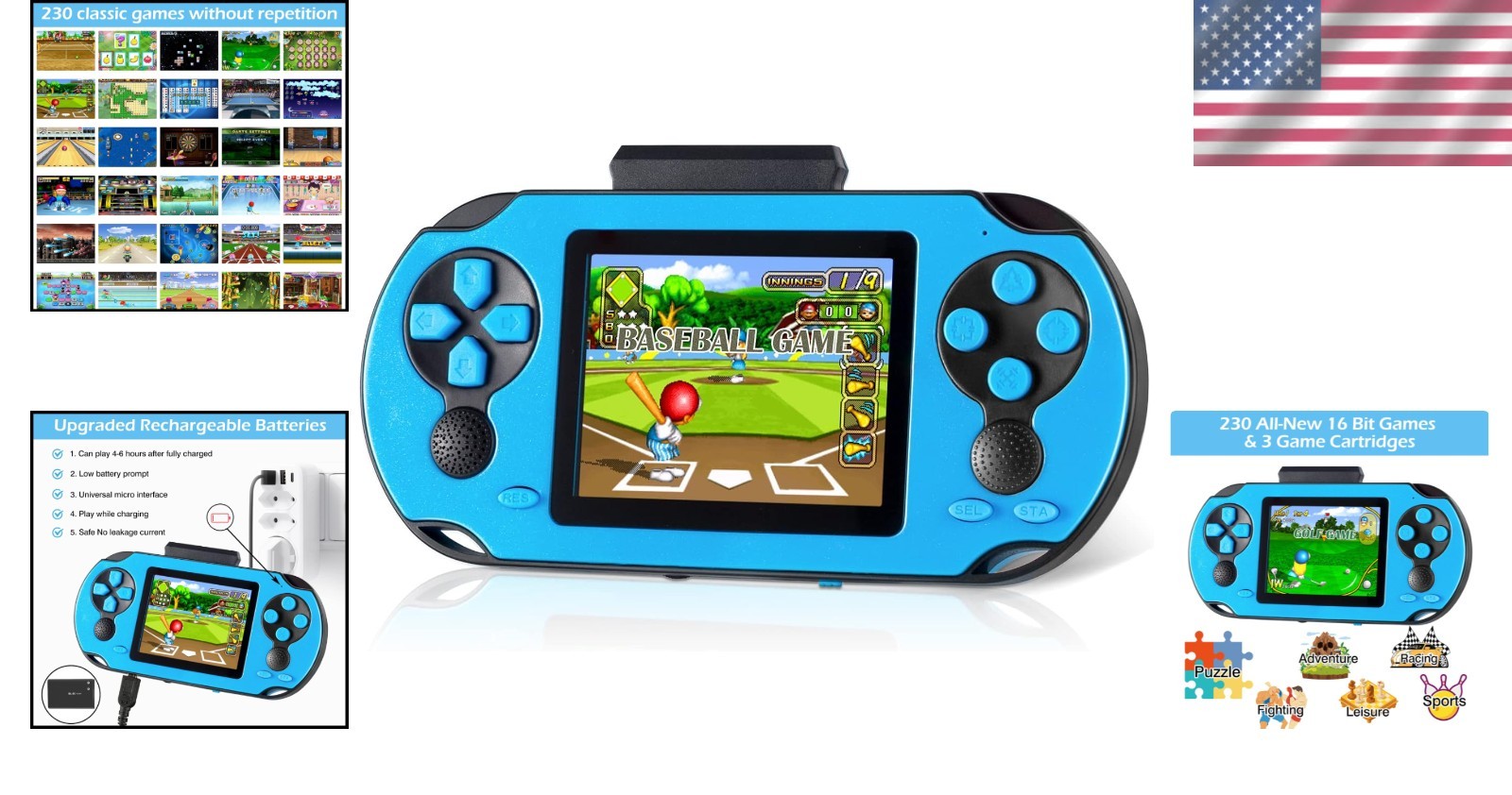 Educational 16-Bit Handheld Console – 230 Games for Kids & Adults – Gift Ready