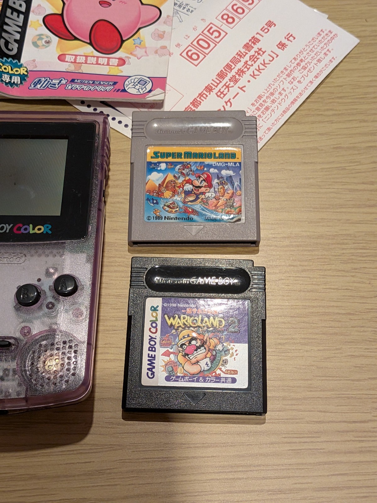 Nintendo Game Boy Color Console – Clear Purple – Tested – Japanese + 4 Games!