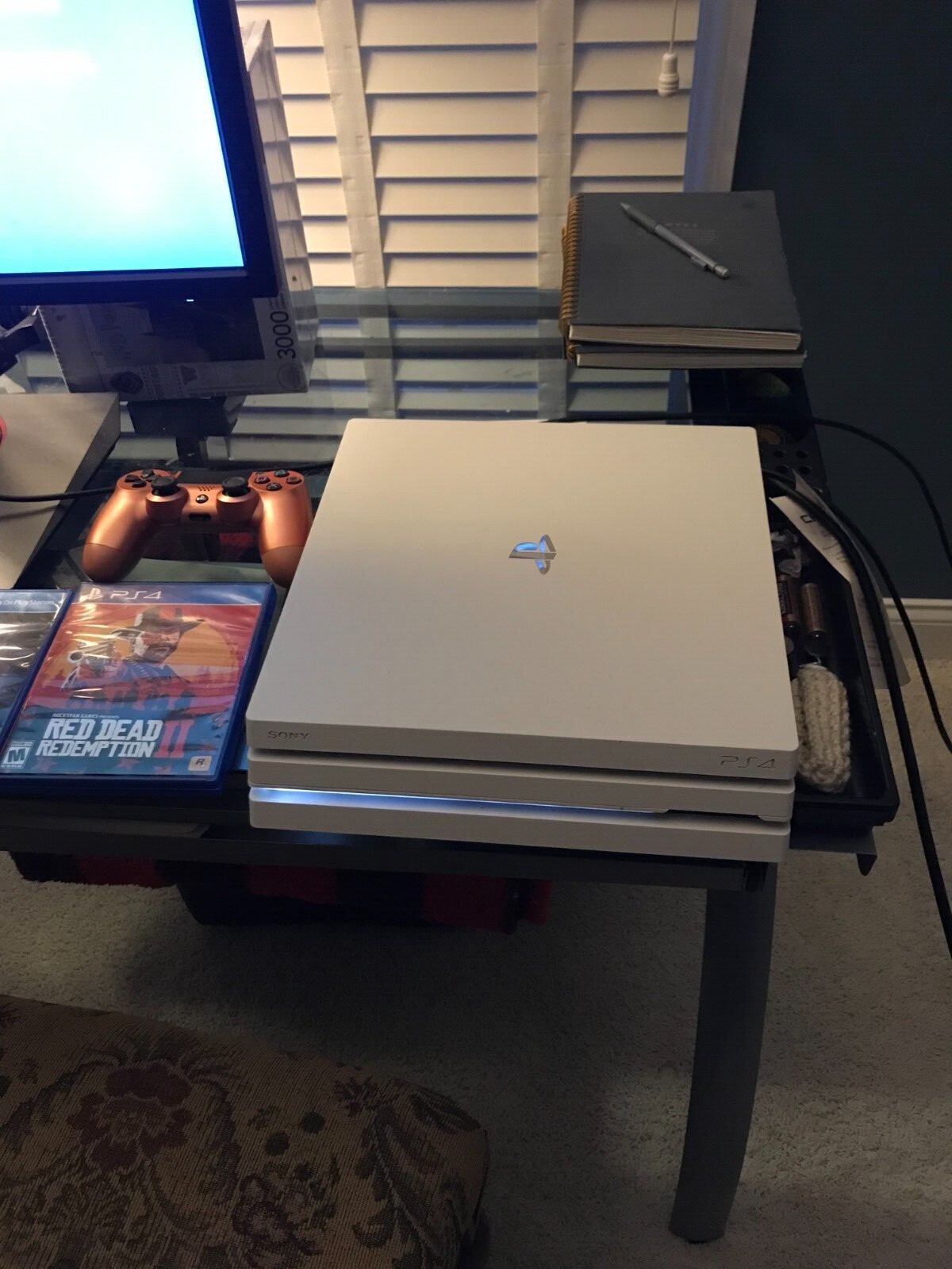 PS4  Pro 1TB Glacier White With Bronze PS4 Controller and Three PS4 Games!