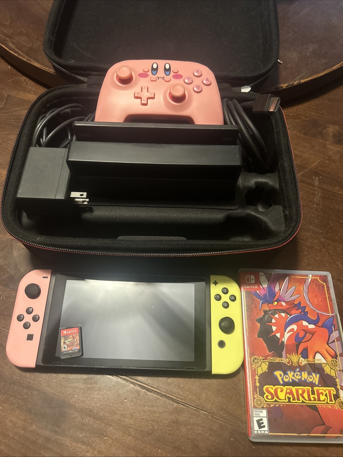 Nintendo Switch Console Pink & Yellow Joy-Con Handheld + Games Pokemon & Sonic