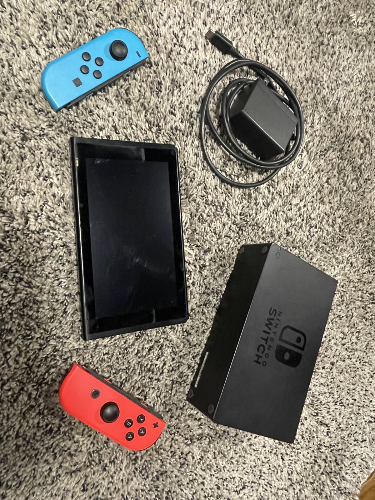 Nintendo Switch w/ Neon Blue and Red Joy Con Bundle Complete Plus 128gb SD Card