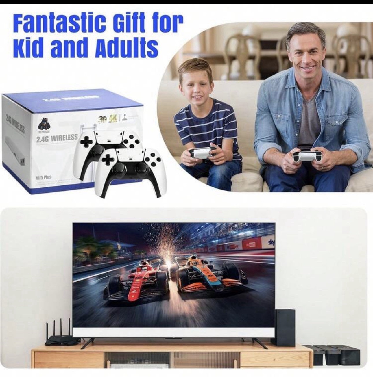Game Stick Pro 4K 64GB Console 2 Wireless Controllers 23 Emulators 20000+ Games
