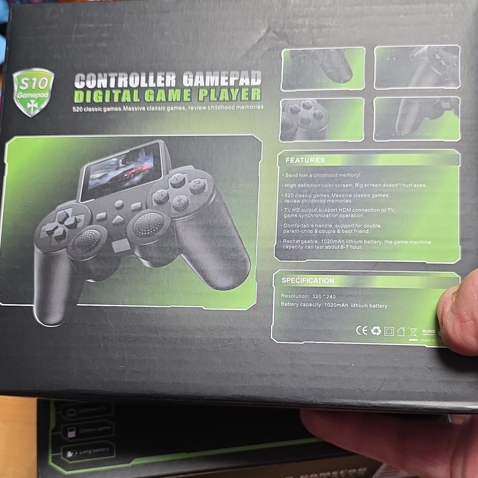 S10 Gamepad Handheld System, HDMI, Classic Games, Long Battery, Black