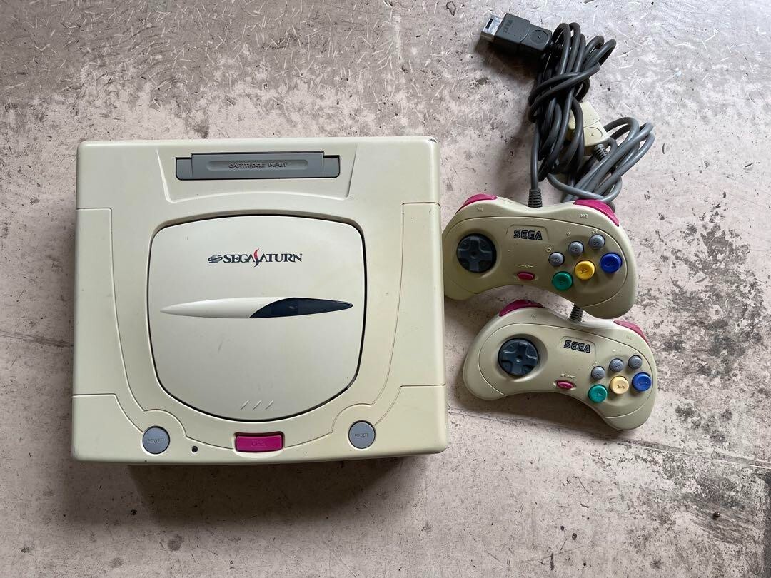 SEGA Saturn WHITE Game HST-3220 Console ＋ 2 Controller ＋ Cable Tested Work Japa