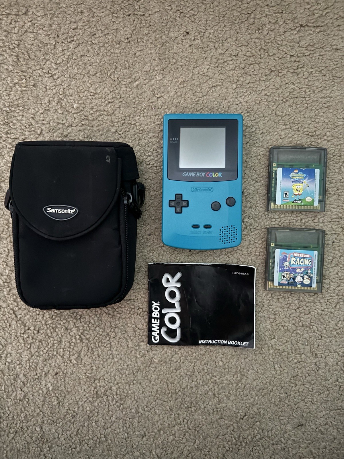 Nintendo Game Boy Color Teal with Case, Manual, & Nickelodeon Games