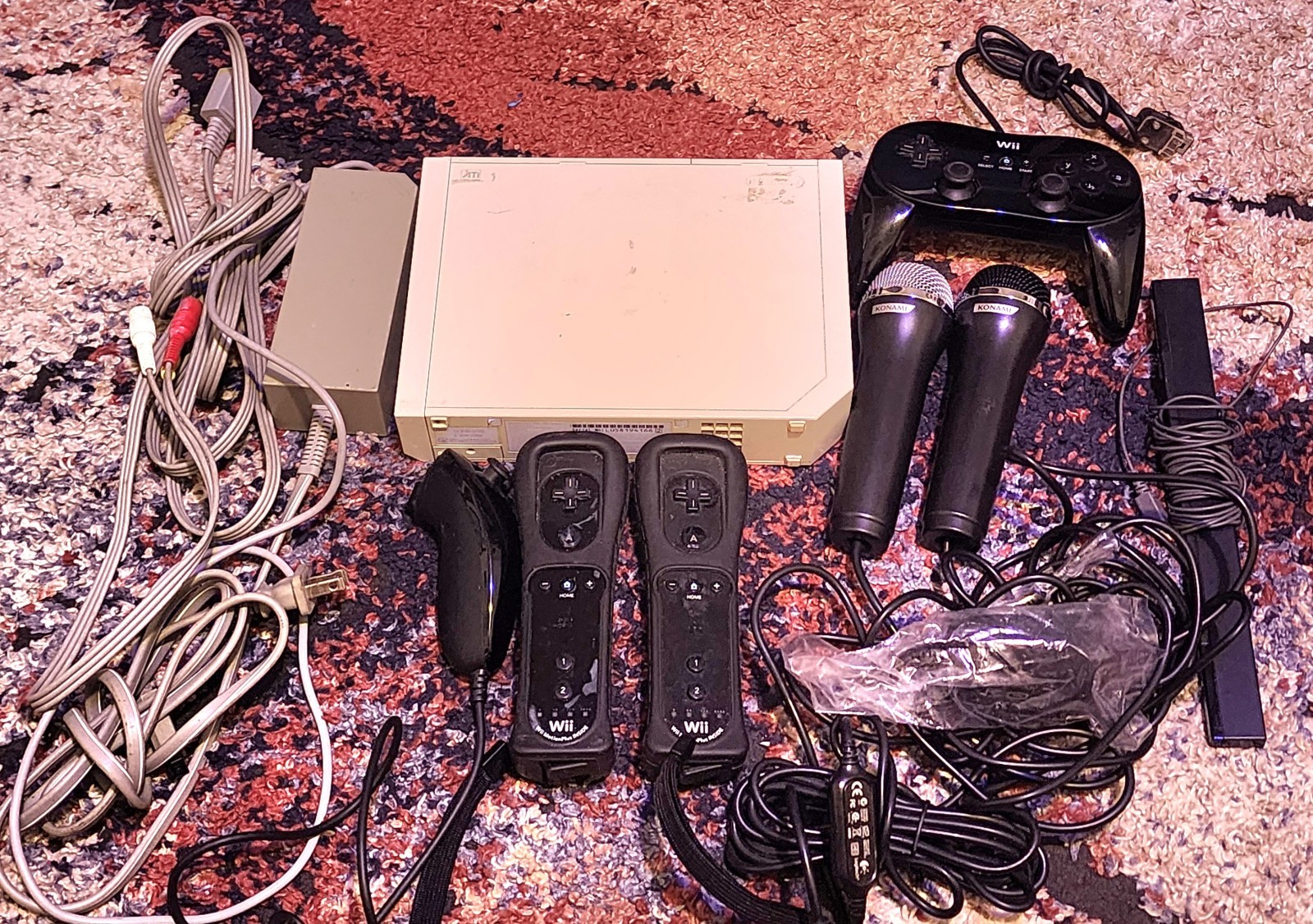 Nintendo Wii Console With 2 Usb Mics Controllers Plugs & Sensor. Not Tested