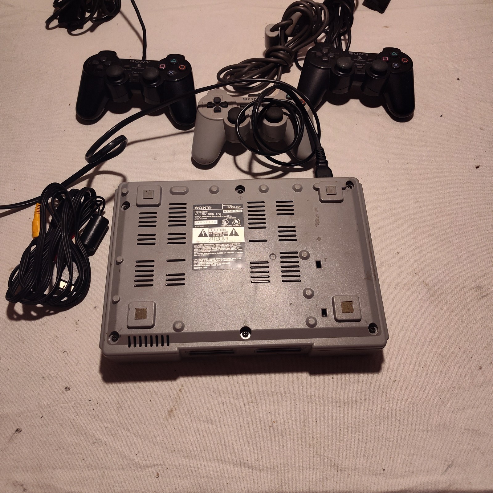 Sony PlayStation 1 Console Bundle 3 Controllers/Cords/10 Games/Two Memory Cards