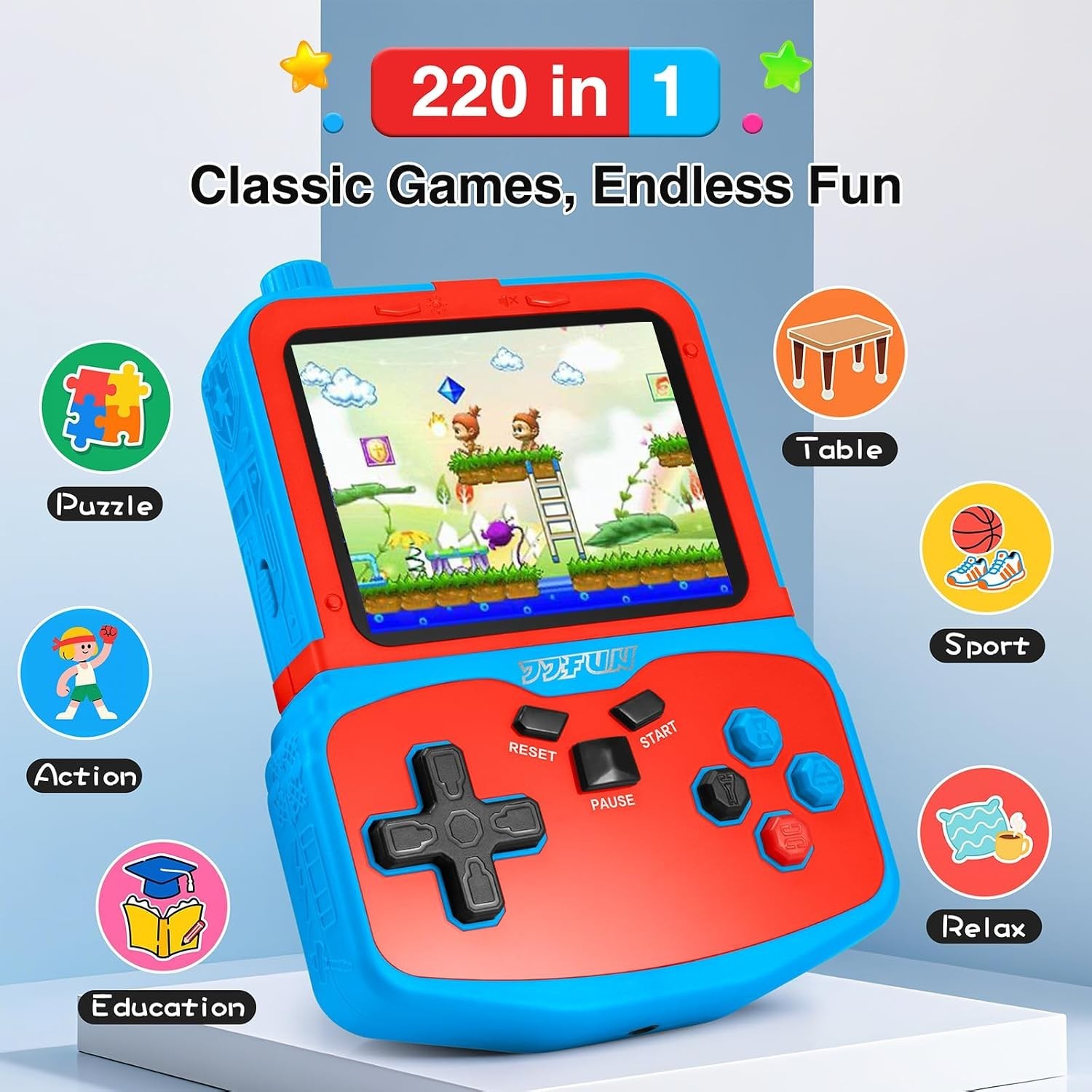 Rechargeable Blue Gaming Console with 3.5” IPS Screen – Perfect Kids Gift
