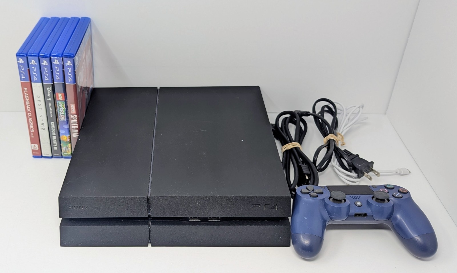 Playstation 4 PS4 500MB Black Console Bundle w/ 5 Games – Spider-Man- Tested!