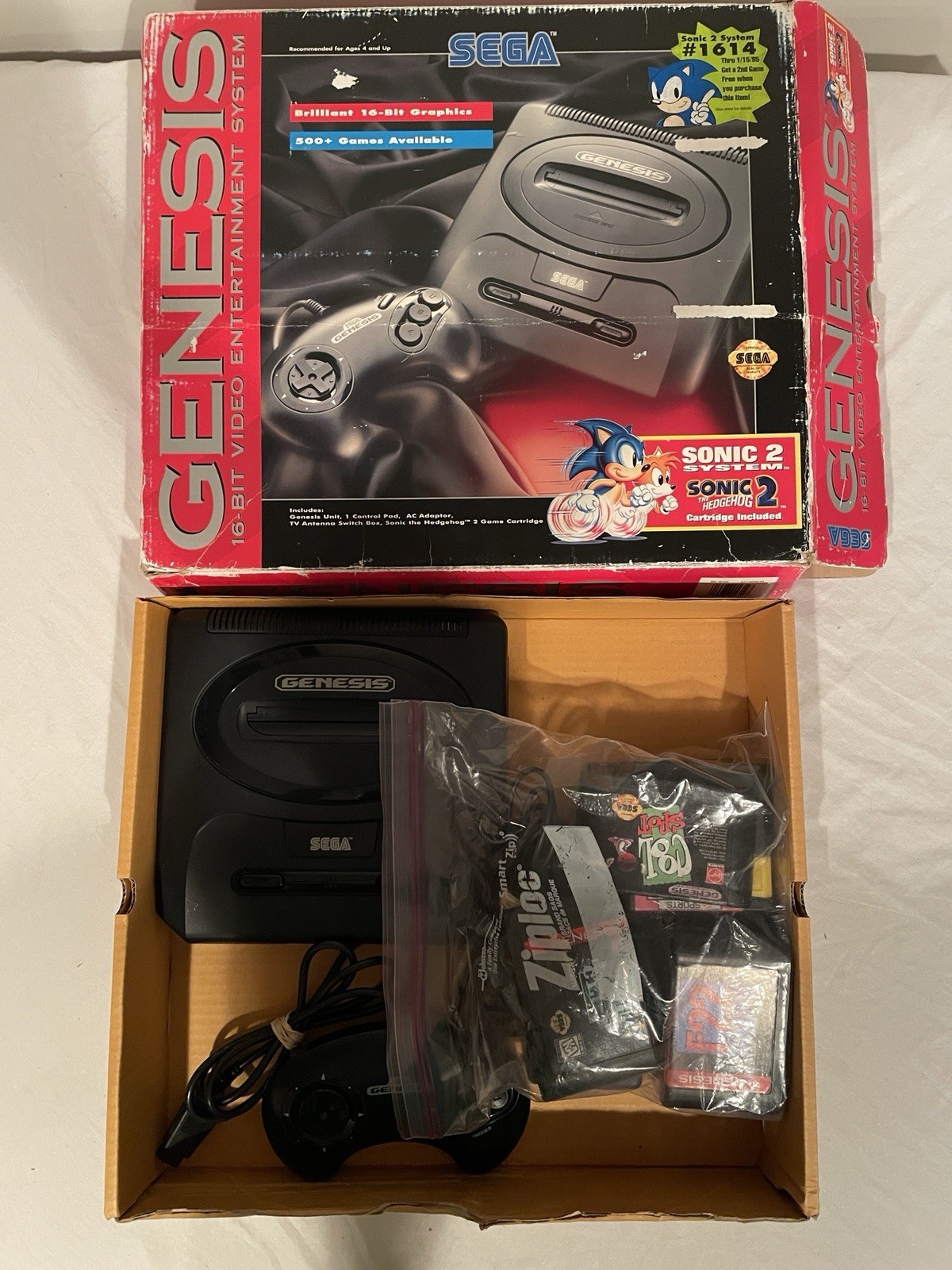 Sega Genesis Model 2 Console Sonic The Hedgehog 2 W/7 Added Games – Tested