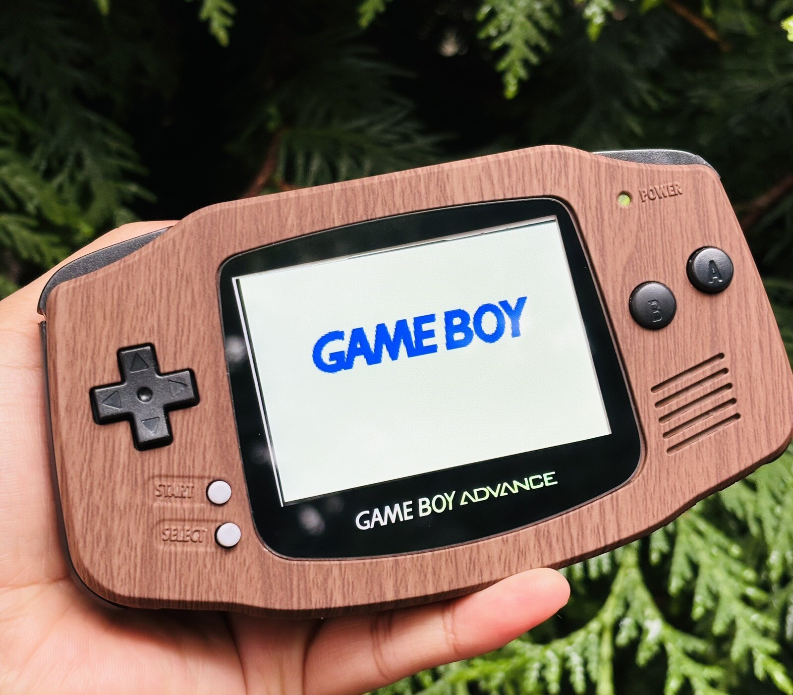 Gameboy Advance Soft Touch Wood Pattern Gaming Console IPSV2 Backlight & USB C