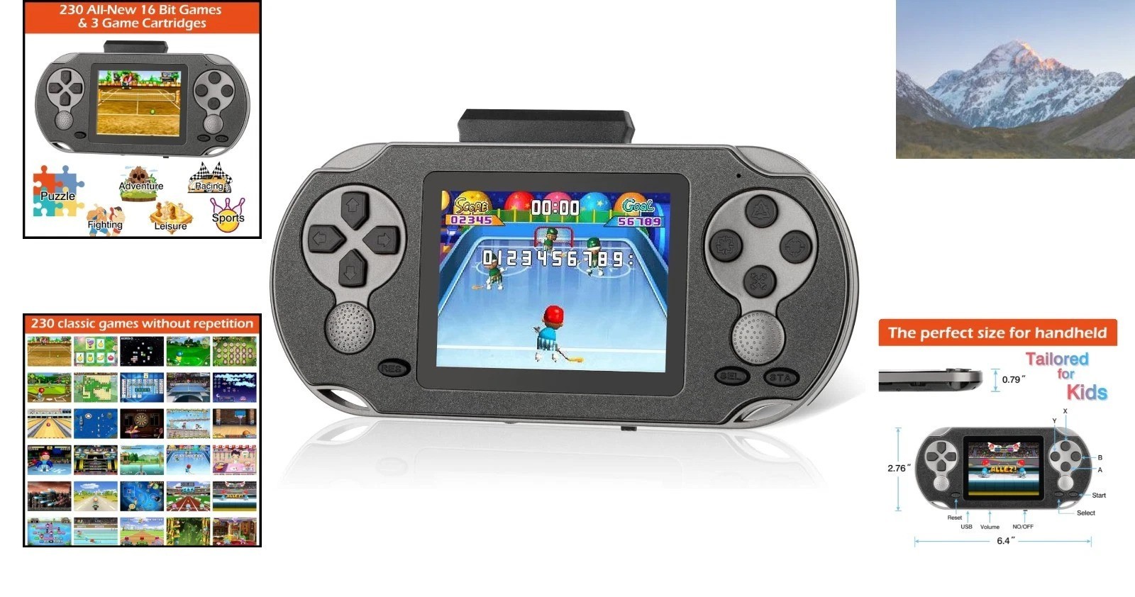 16 Bit Handheld Game Console for Kids & Adults – 230 Retro Games Included