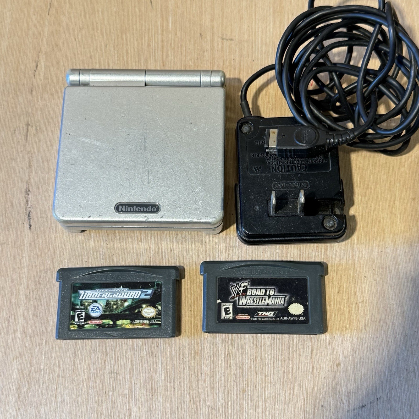 Nintendo Game Boy Advance SP AGS-001 Silver Console Tested Good w/Charg-2Games!