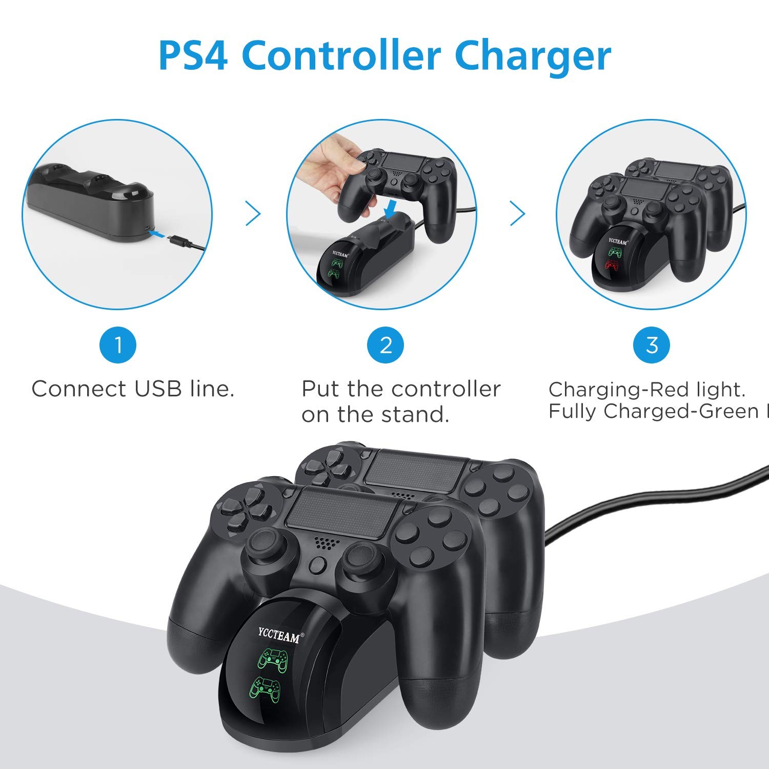 PS4 Controller Charger, Upgraded Fast-Charging Port Docking Station black