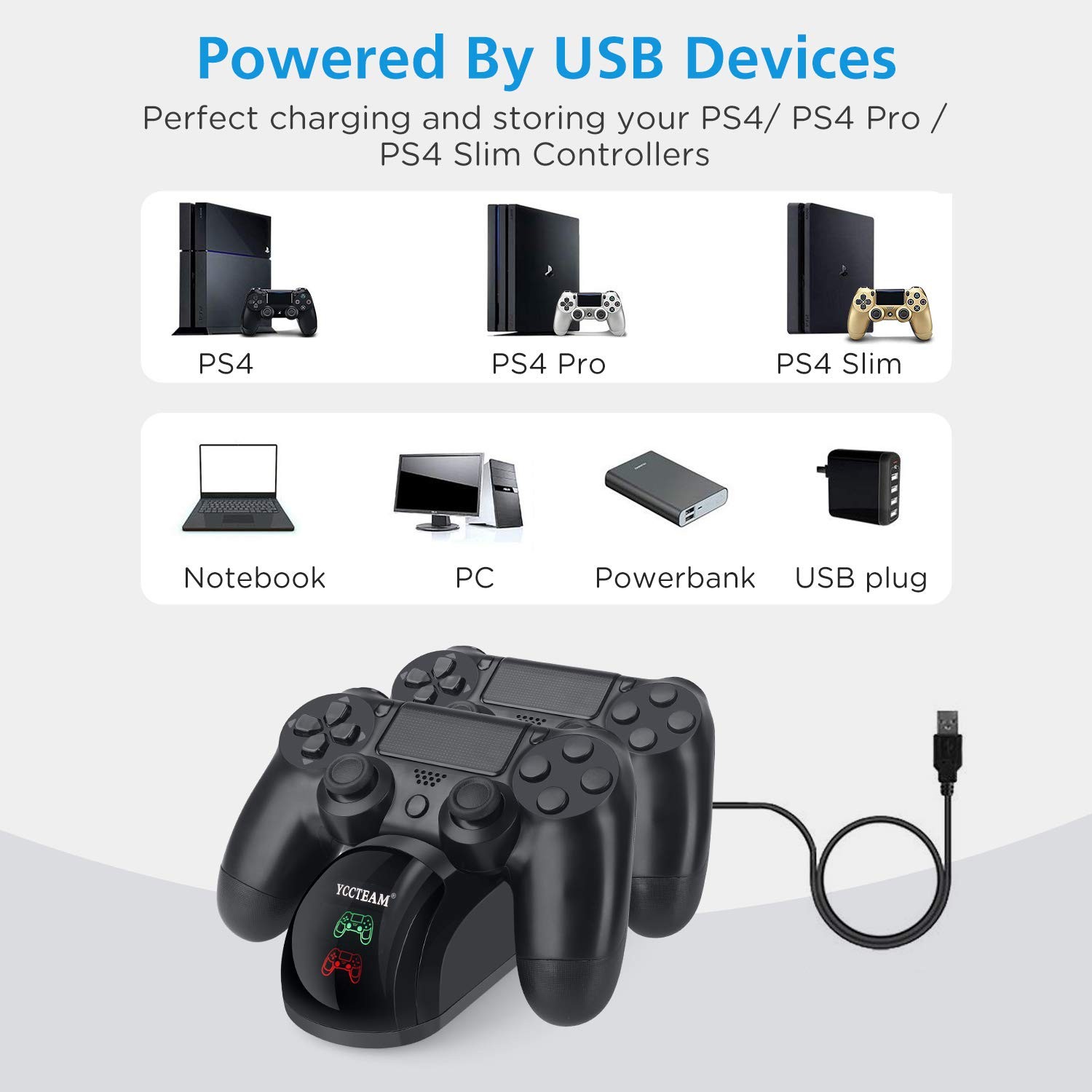 PS4 Controller Charger, Upgraded Fast-Charging Port Docking Station black