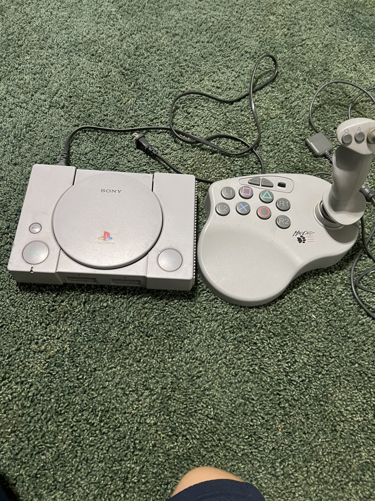 Sony PlayStation 1 PS1 SCPH-7501 Console Tested Working/Power Cord/mad catz/game
