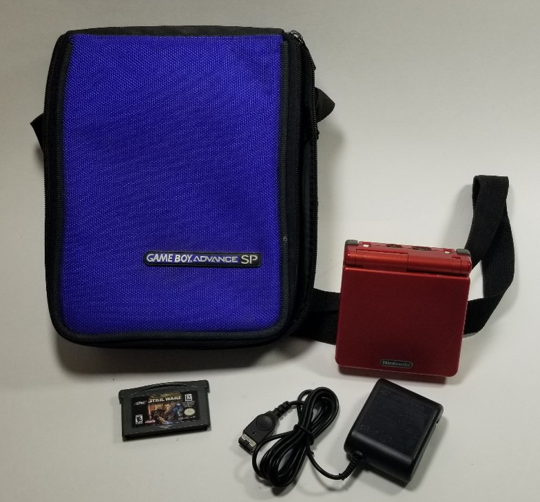 Nintendo GBA SP Gameboy AGS-001 Flame Red w/ Charger, Game, Case – Works Tested