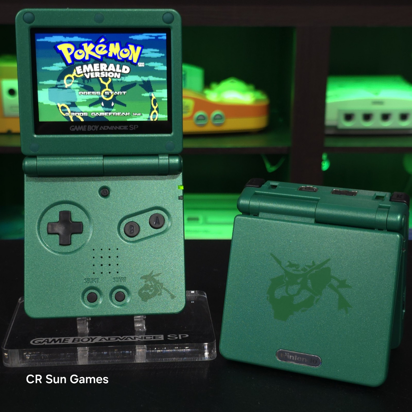 Green Nintendo Game Boy Advance GBA SP IPS MOD Adjustable Brightness – Rayquaza-