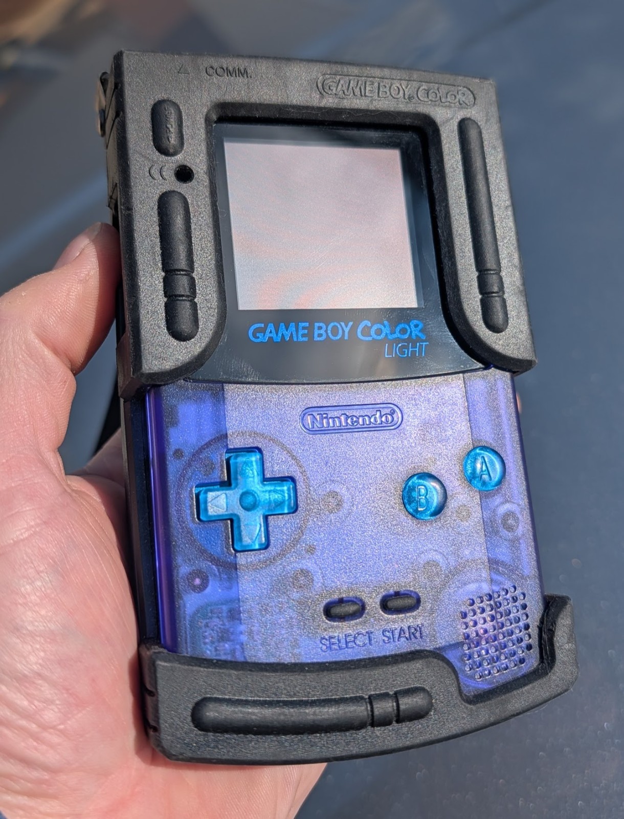 Custom GBC GAME BOY COLOR BACKLIT LCD Purple Shell Blue Buttons Black Protector
