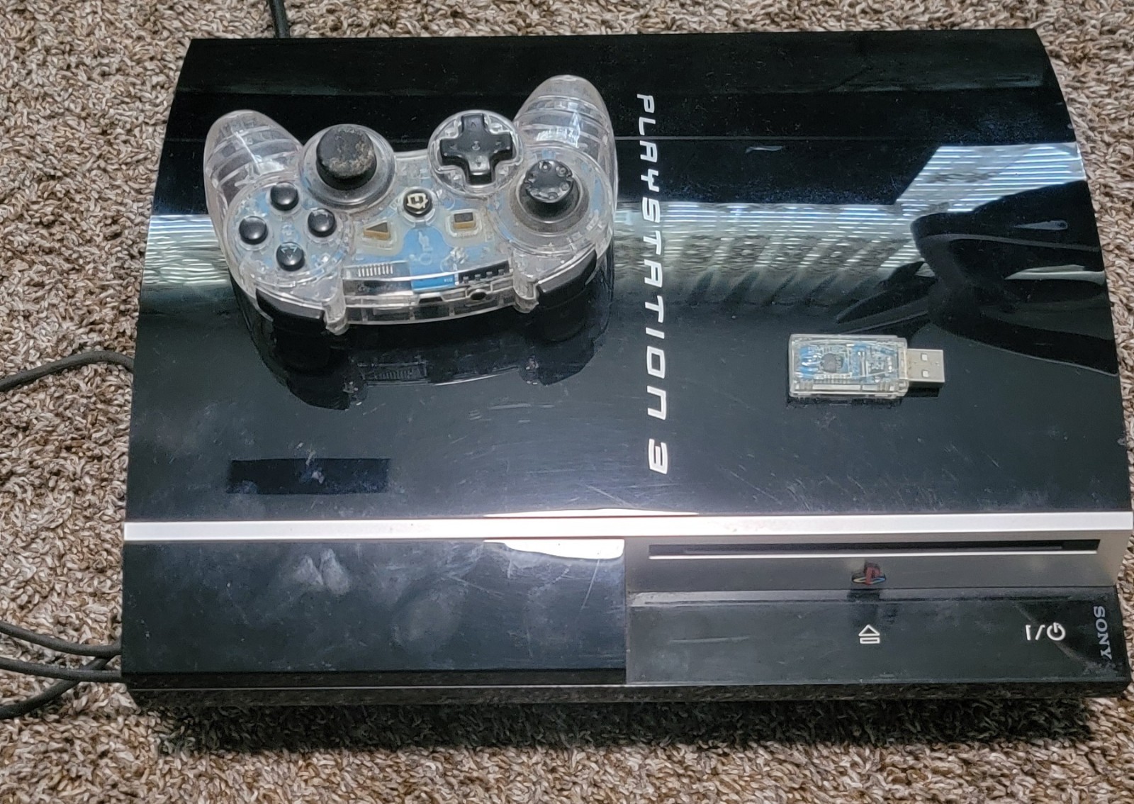 Sony PlayStation 3 PS3 Fat Console w/ Afterglow Clear Wireless Controller & USB