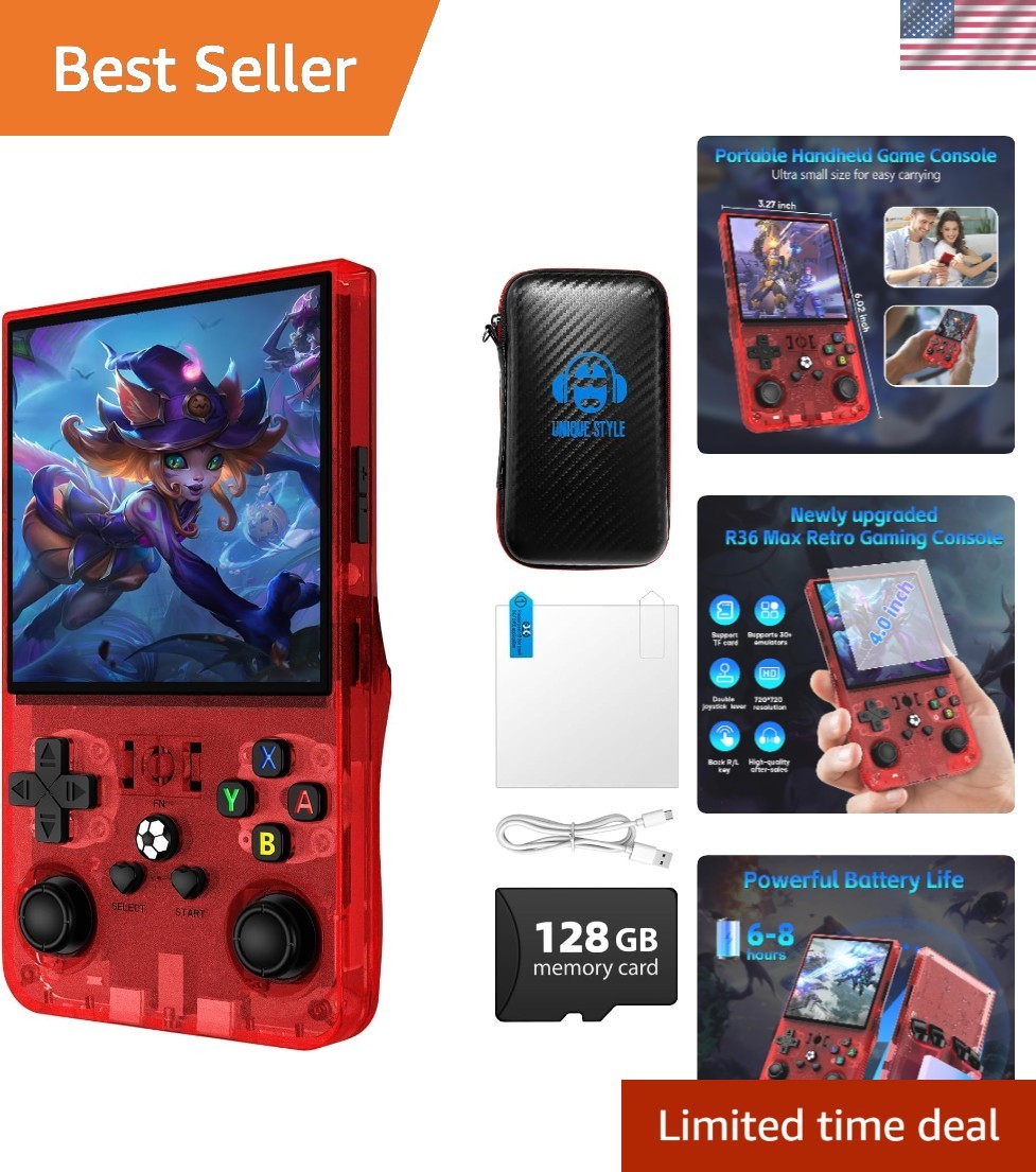 R36MAX Retro Game Console – 4.0″ IPS, 128GB, 4000mAh Battery, 30+ Emulators
