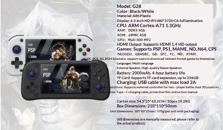 G28 Portable Handheld Video Game Console with 4.3 Inch HD Screen Built-in 20000+