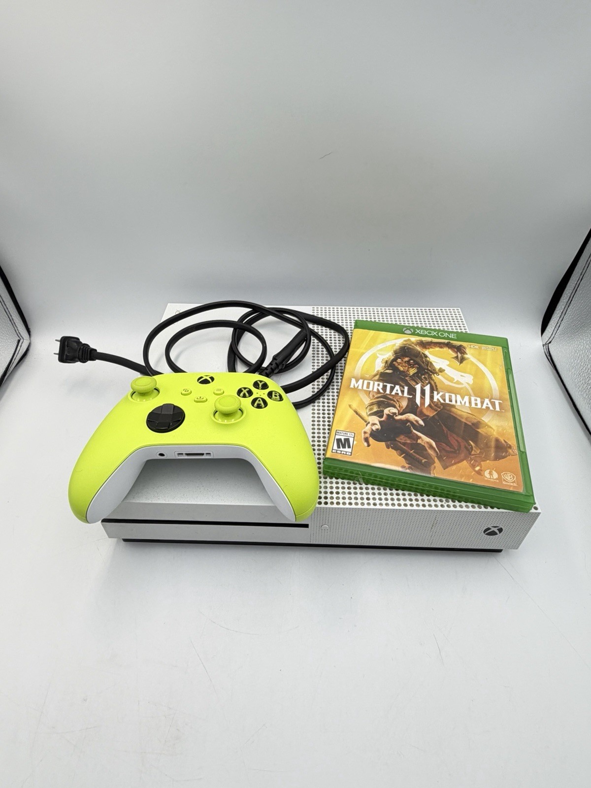 Microsoft Xbox One S Console Model 1681 w/ Controller Power Cord, Top Is Stained