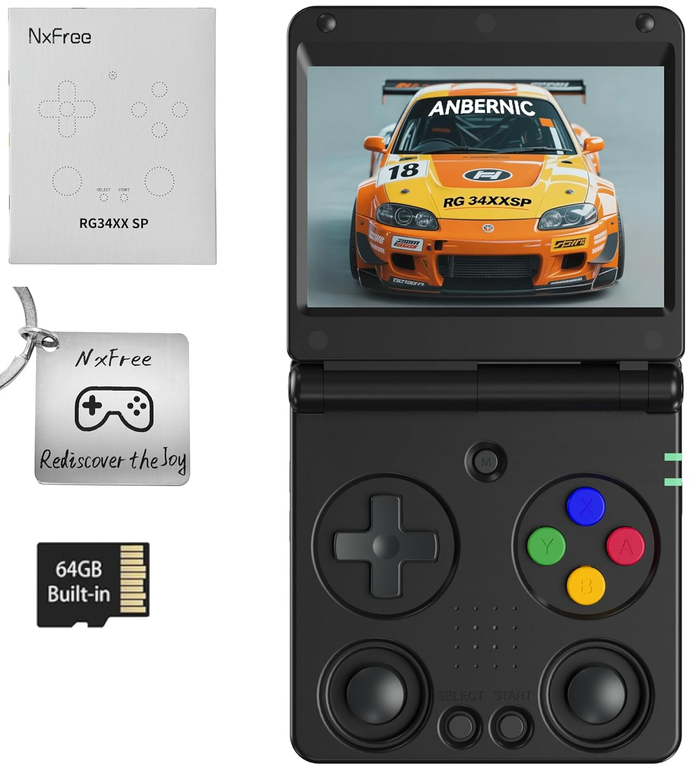 Anbernic RG34XXSP Retro Gaming Console – Flip Design, 3.4” IPS Screen 720×480,