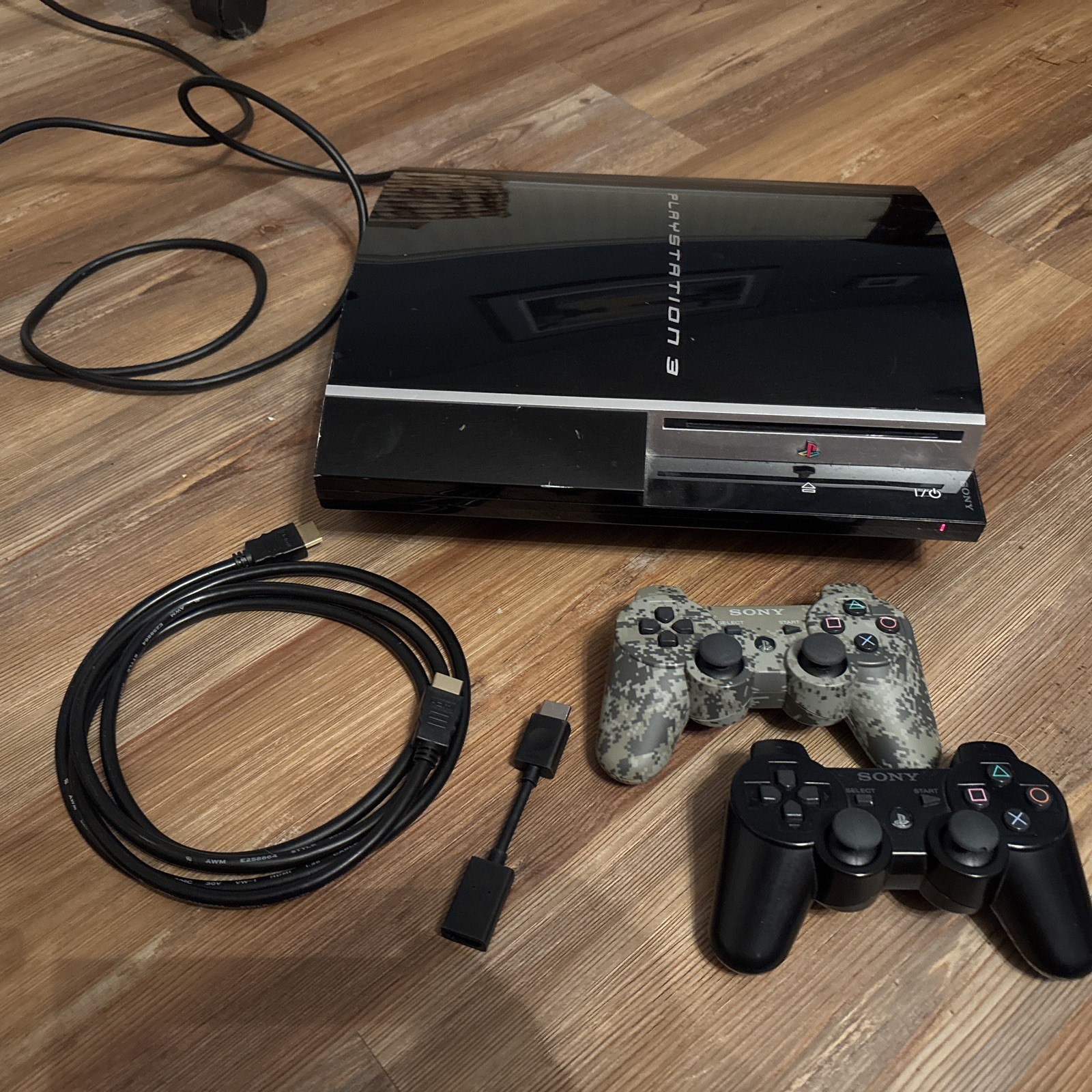 Sony PlayStation 3 Console PS3 + Cords +2 Controllers Blu-ray DVD HDMI Bluetooth