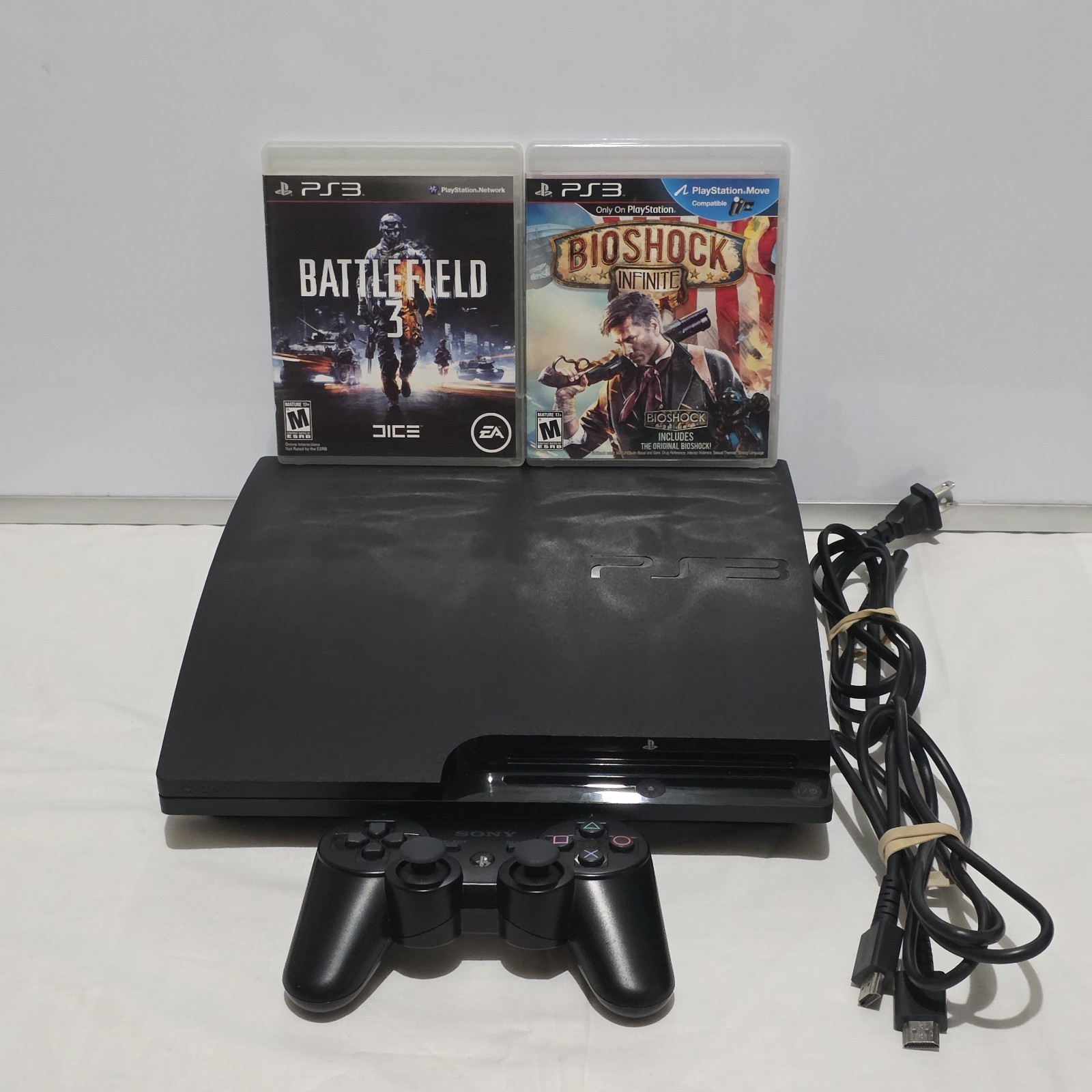 Sony PlayStation 3 Slim 160GB CECH-3001A Console Bundle PS3 Tested-Working