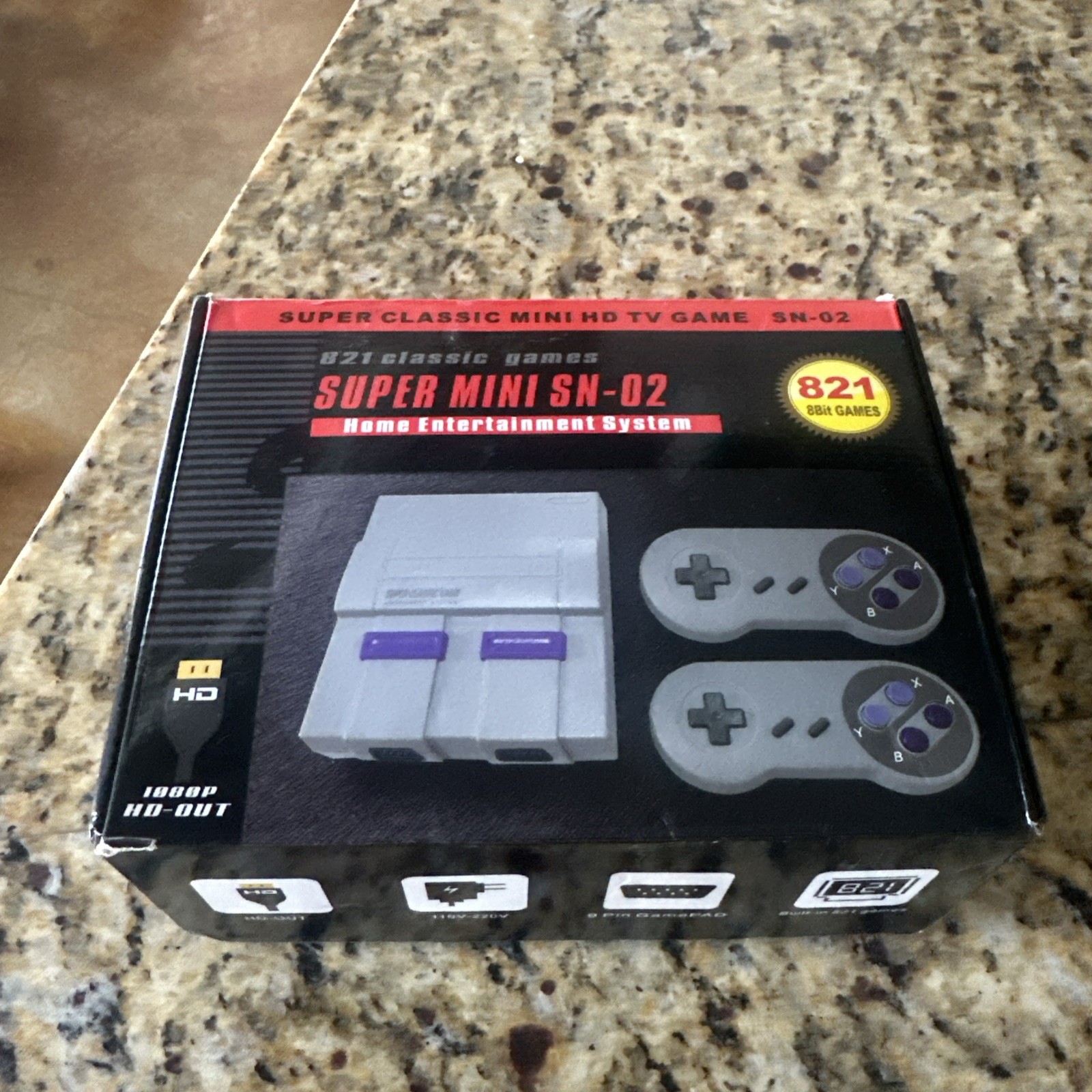 Super Mini SN-02 Retro Game Console – 821 Built-In Classic Games – 2 Controllers
