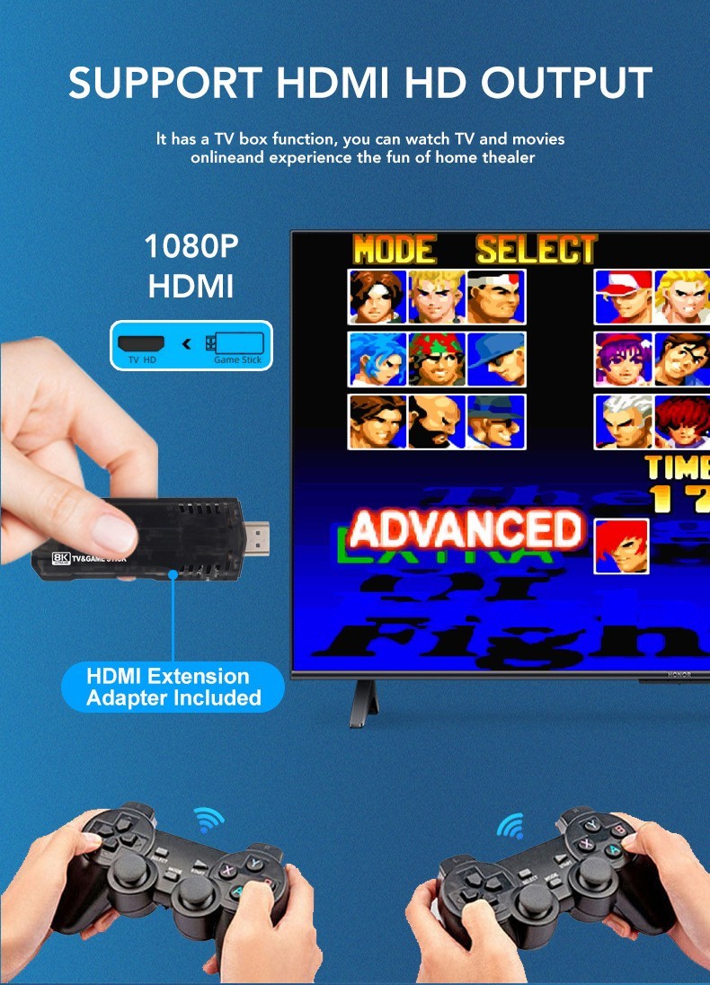 HD Game Console Wireless Dual Controllers TV Plug Play Game Stick 64G 8K HDMI