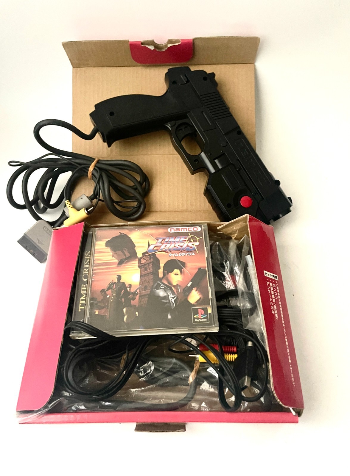 Namco GunCon NPC-103 + Time Crisis PS1 SLPS-00635 Light Gun Controller Set Japan