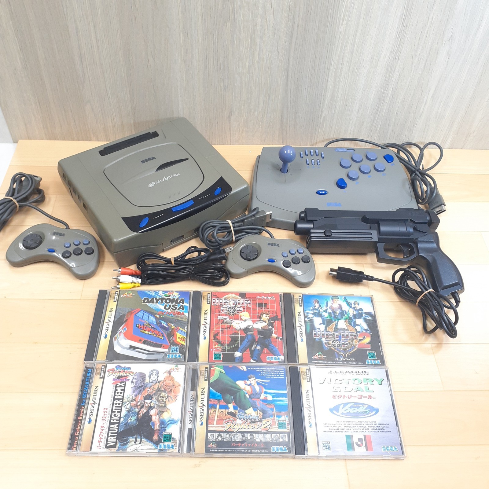 Japanese Sega Saturn Console with Light Virtua Gun Fighting Stick & 6 Games