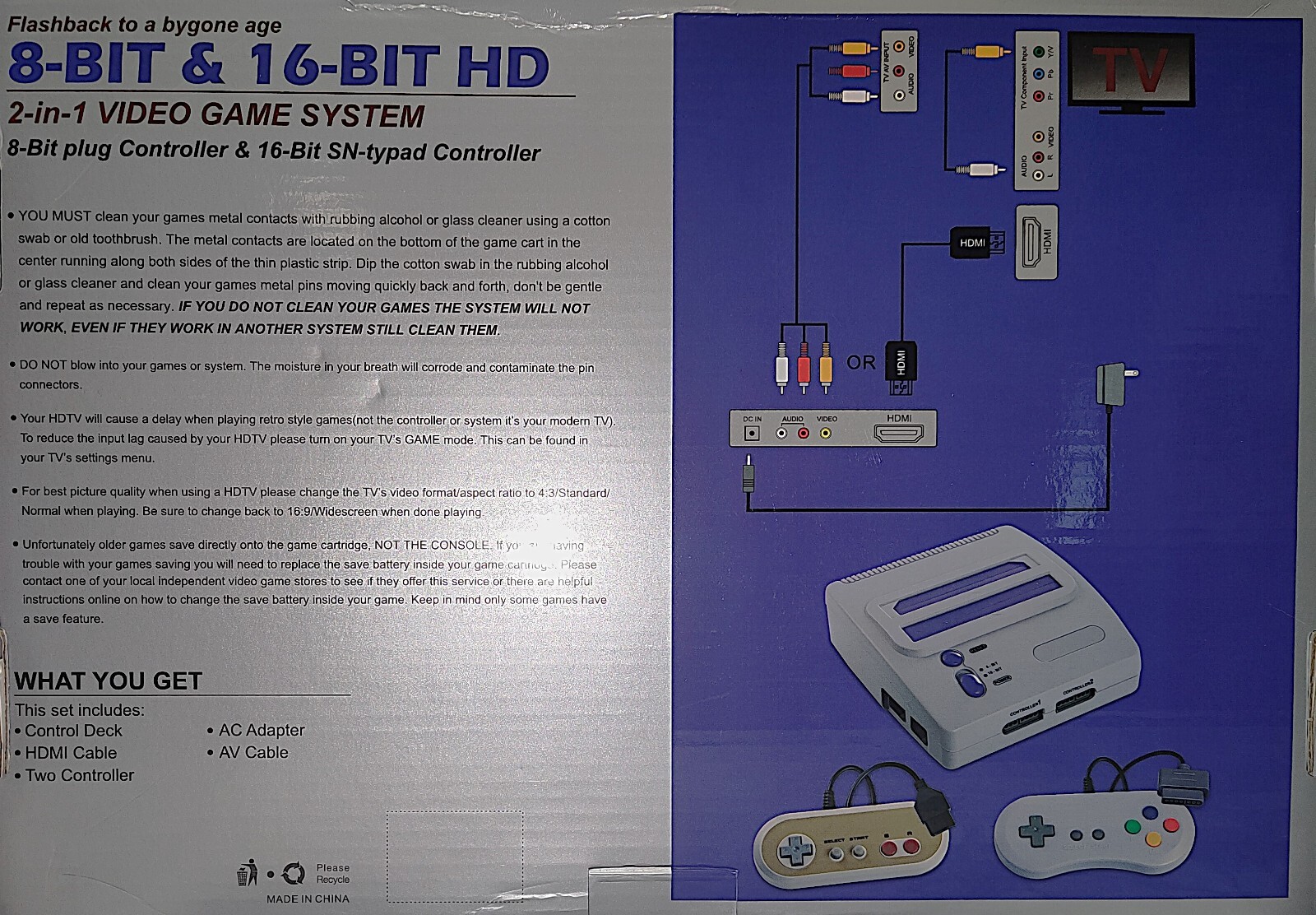 FLASHBACK TO A BIGONE AGE 8-BIT &16-BIT HD 2-IN 1 VIDEO GAME SYSTEM