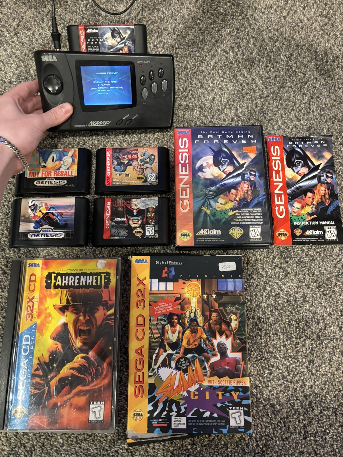 CLEAN! Sega Nomad Genesis Handheld & Sega 32x Games Lot! Slam City, Fahrenheit +