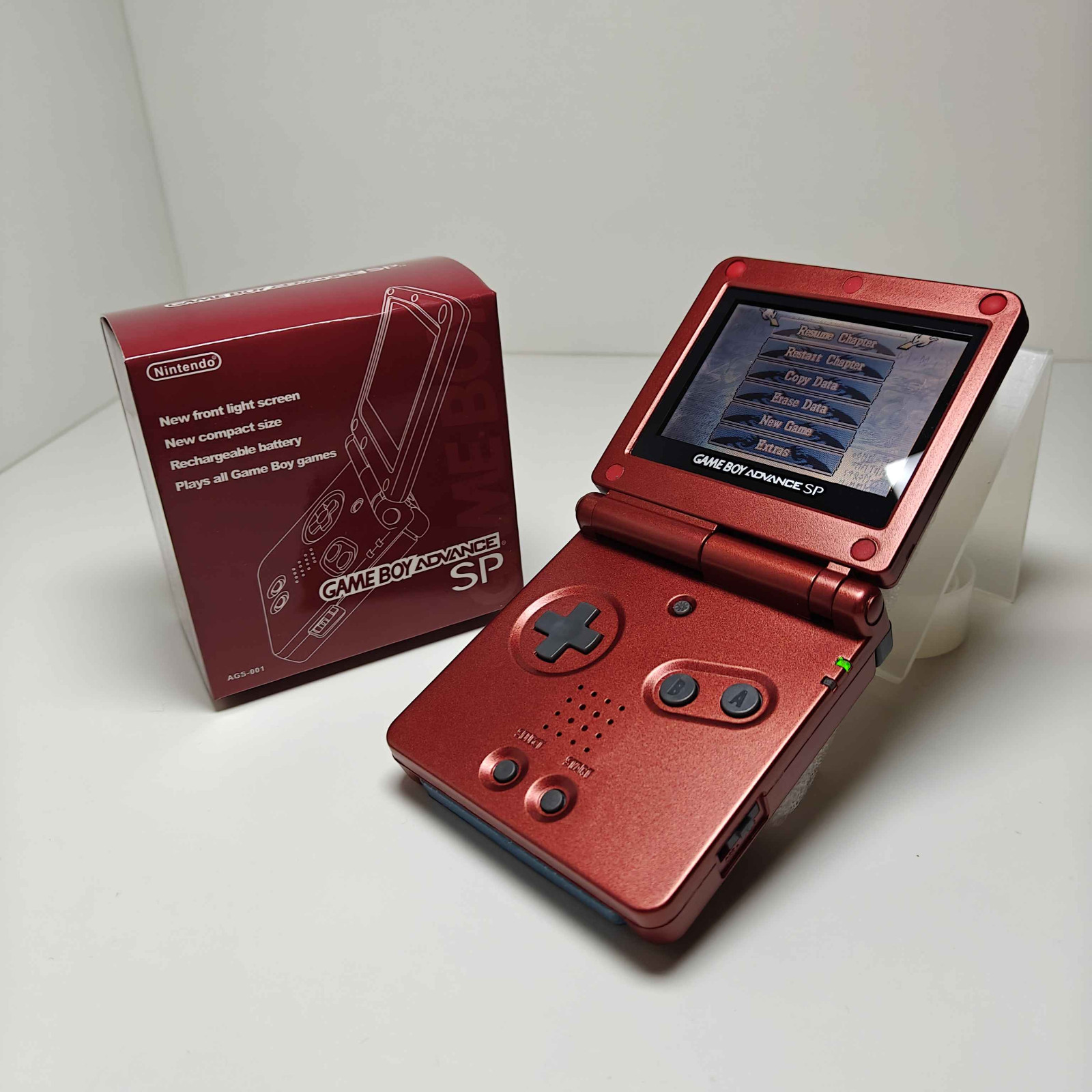 Nintendo Game Boy Advance GBA SP – Flame Red AGS-101 Restored Brighter Ruby Red