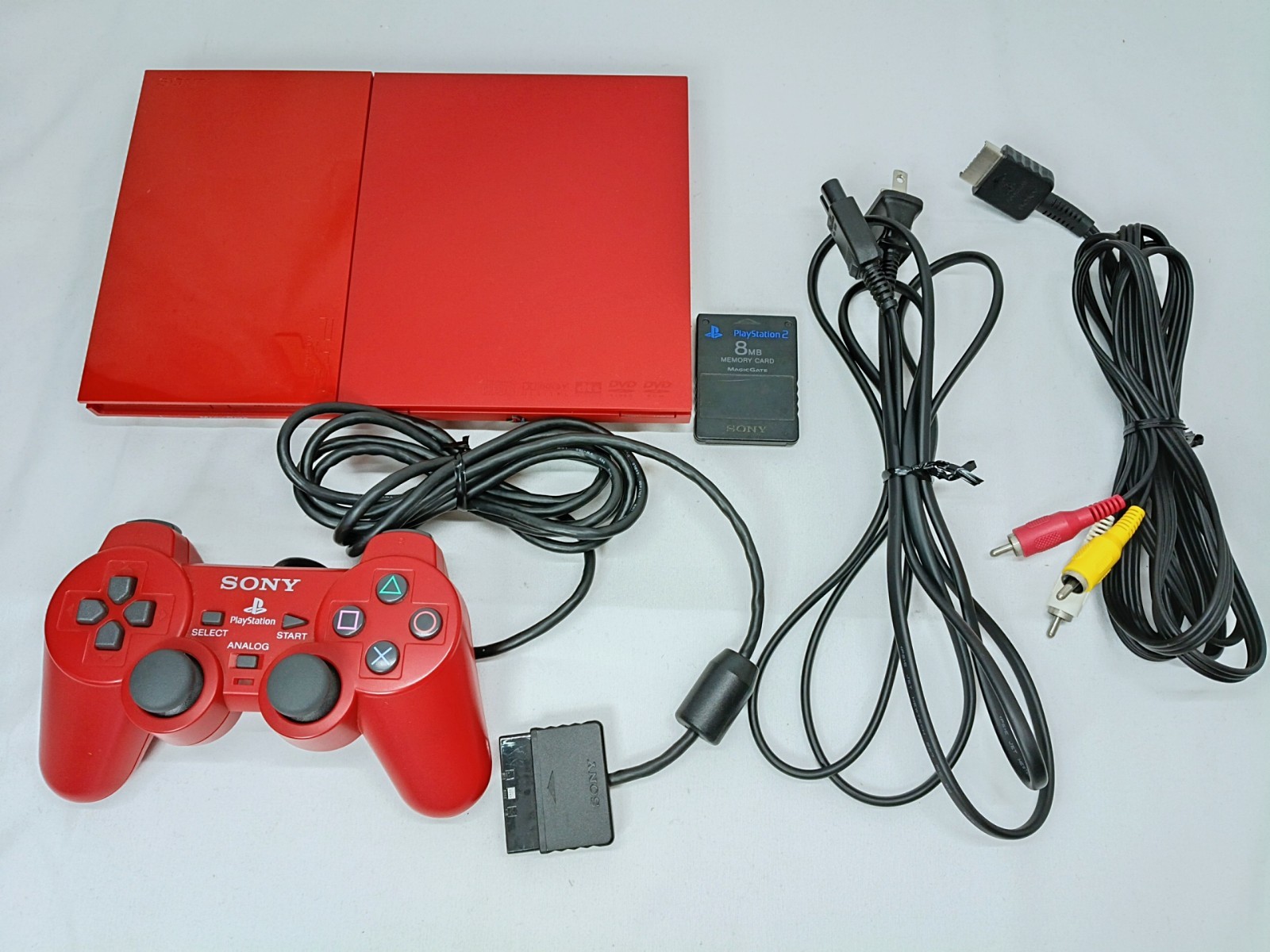 PS2 Console Cinnabar Red Controller Memory card set SCPH-90000CR NTSC-J Tested