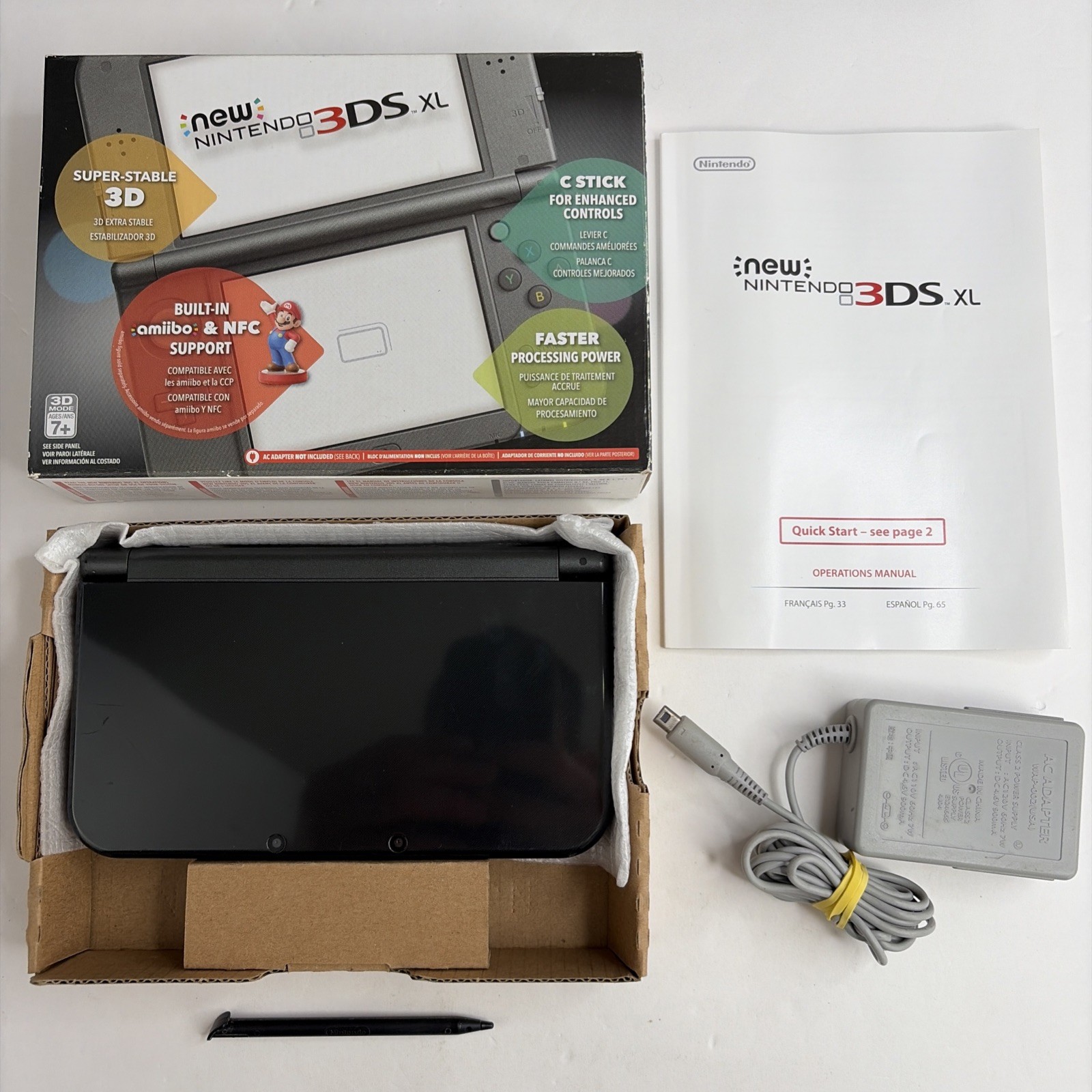 Nice! Nintendo New 3DS XL Black Complete Box W Charger Stylus US Model