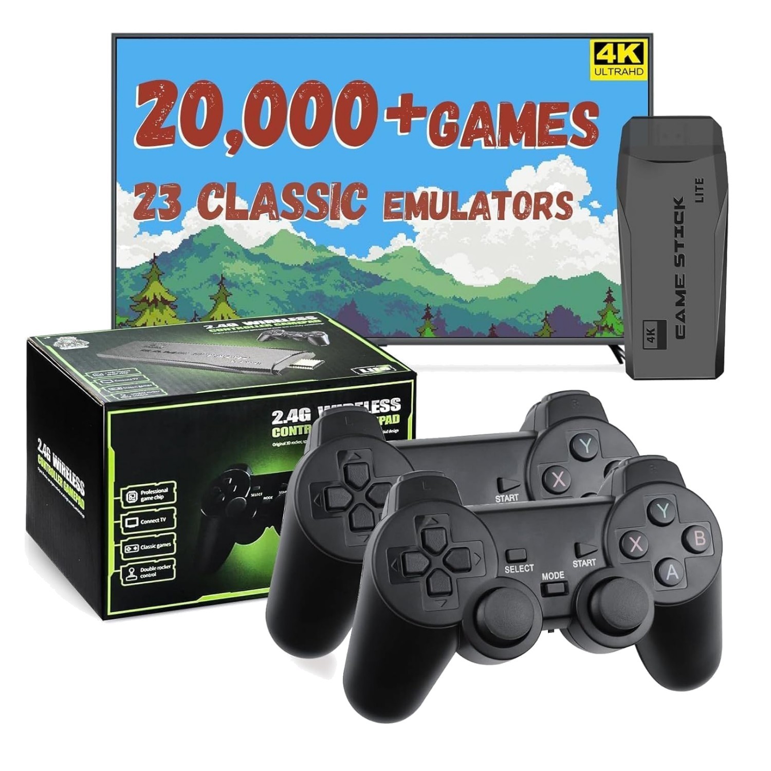 2026New Retro Game Console,40000+Games and 23 Emulators, with Dual 2.4G Wireless