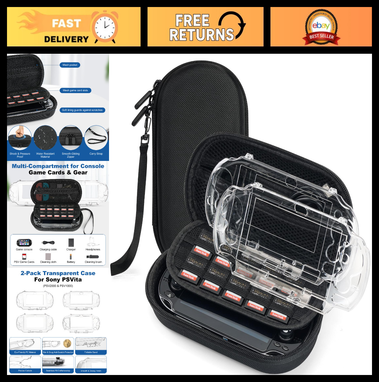 3-in-1 PS Vita Case Bundle, Hard EVA Carrying Case & 2 Clear Crystal Cases for P