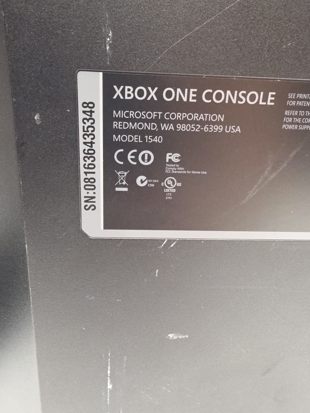 Xbox One 1540 Black Console with Power Supply 500 GB