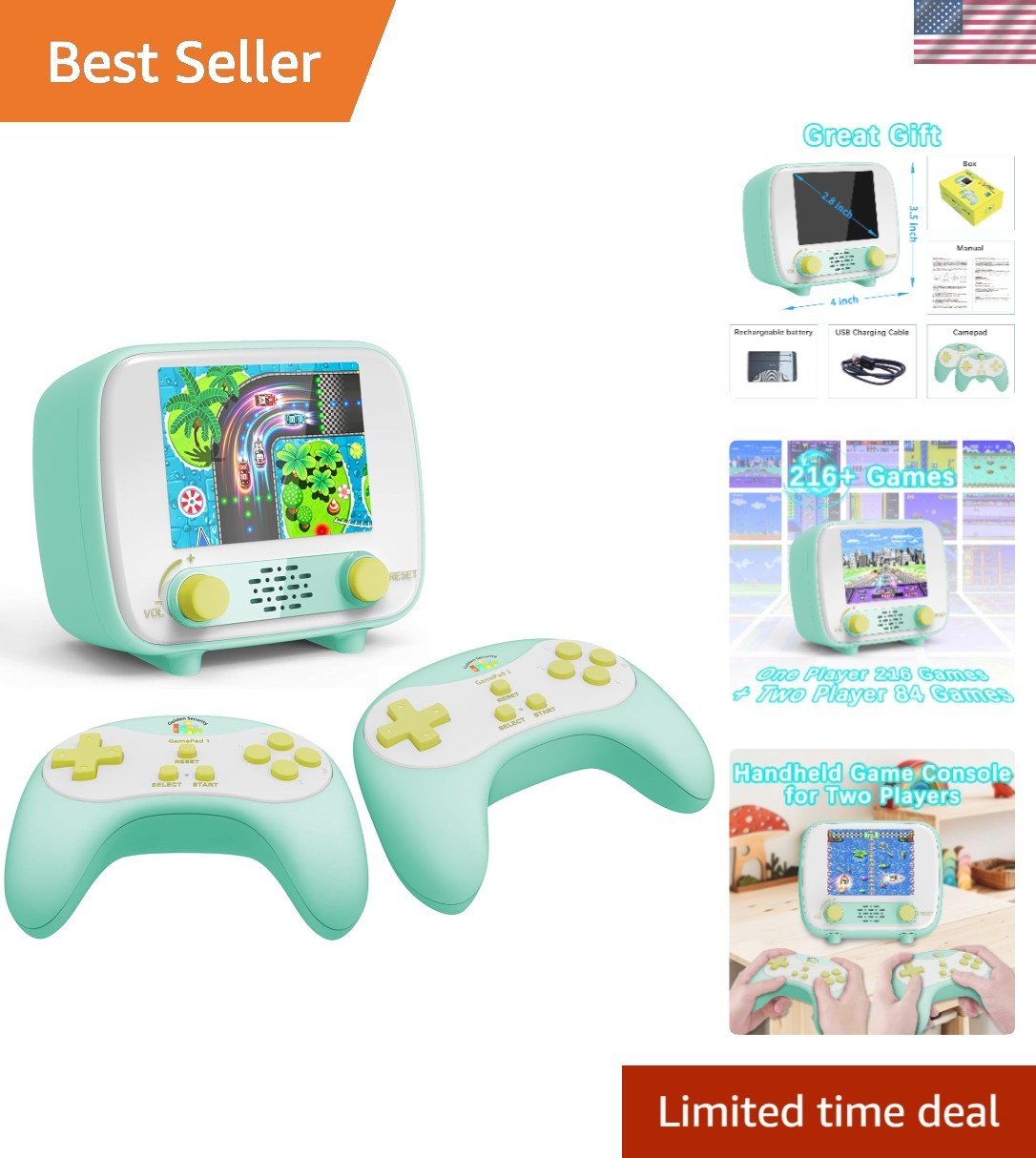 Portable Retro Gaming Console with 216+84 Games, Perfect for Kids & Adults