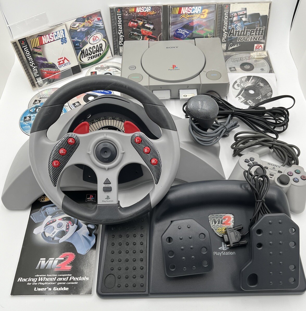 Sony Playstation 1 Console Steering Wheel Racing Game Lot Controller Memory PS1
