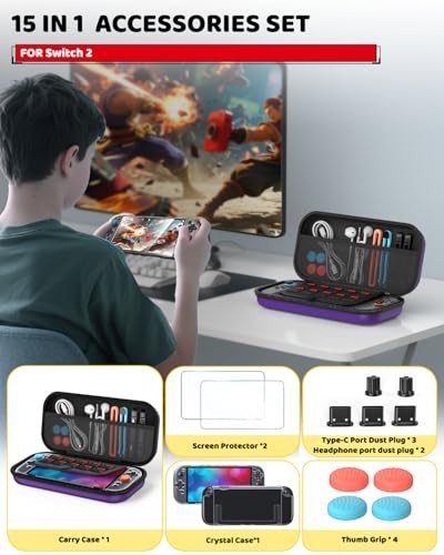 Nintendo Switch 2 Accessories Bundle – Portable Hard Shell Case, Screen Protecto