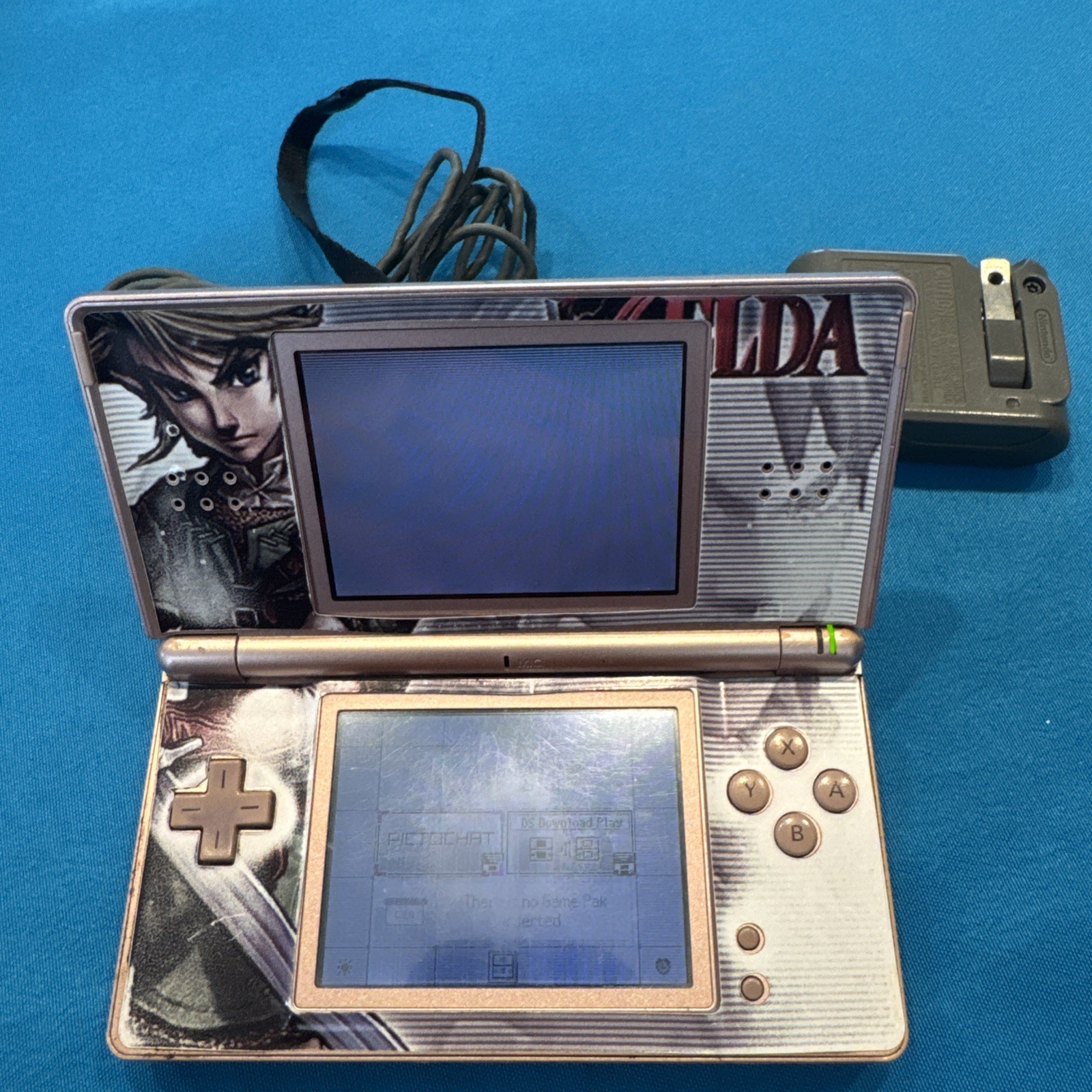 Nintendo DS Lite Handheld Console Metallic Rose USG-001 WORKS Link Zelda Skin