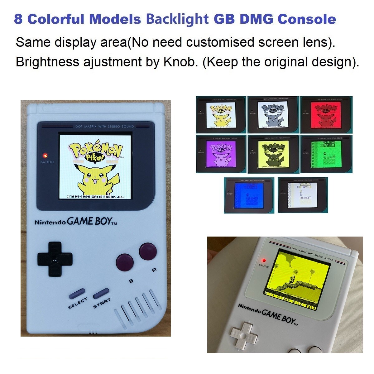 8 Color Palettle RIPS V3 Backlight Nintendo Game Boy DMG Console – White