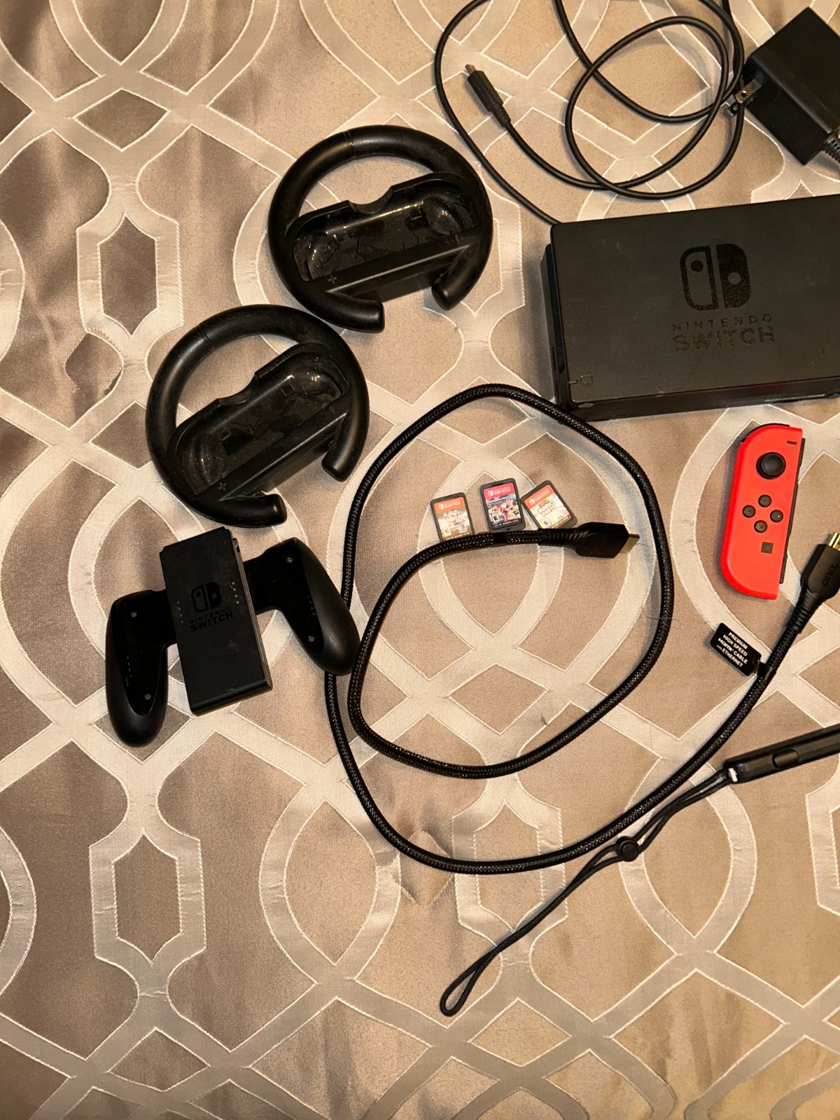 Nintendo Switch 32GB Gray Console with Neon Red and Neon Blue Joy-Con Bundle