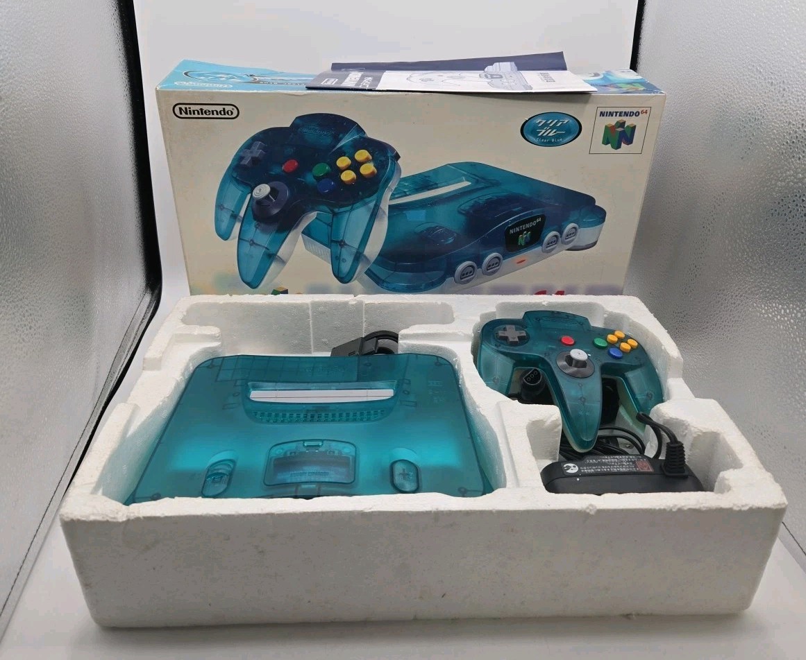 Nintendo 64 Clear Blue Console System Boxed Tested JAPAN Open Box Region Free US